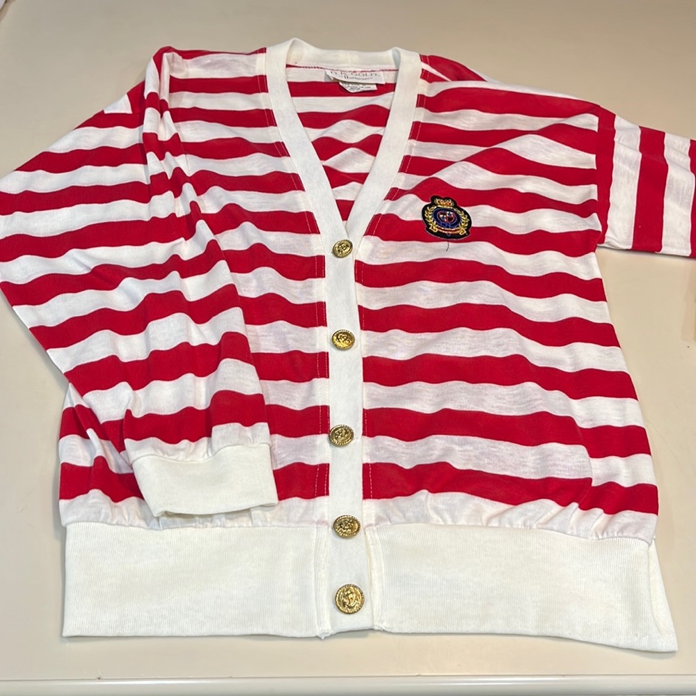 DK Gold cardigan nautical stripes medium